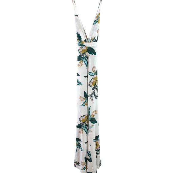 Le Salty Label Eden Floral V-Neck Plunge Wide Leg Backless Jumpsuit White XS - Picture 5 of 9